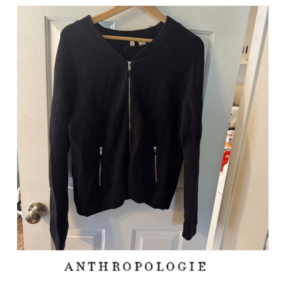 Anthropologie Moth Black Textured Knit Bomber Jacket